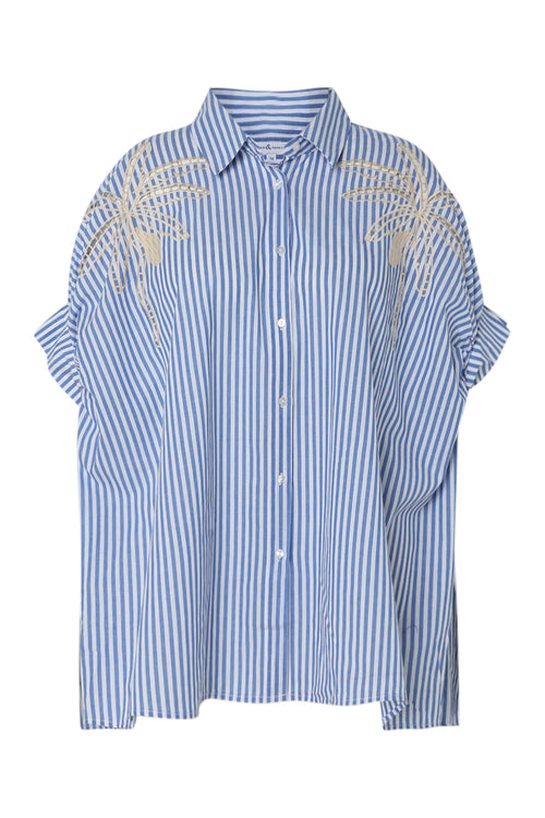 Oversized gestreepte katoenen shirt met borduursels-Paprika-1