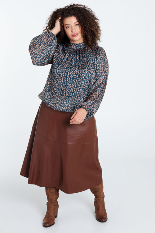 Korte blouse met bladmotief en ballonmouwen-Paprika-7