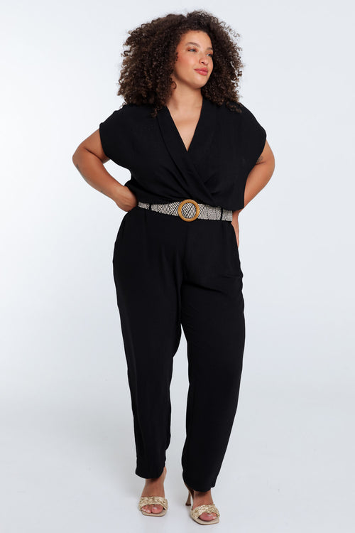 Eénkleurige jumpsuit met riem-Paprika-8