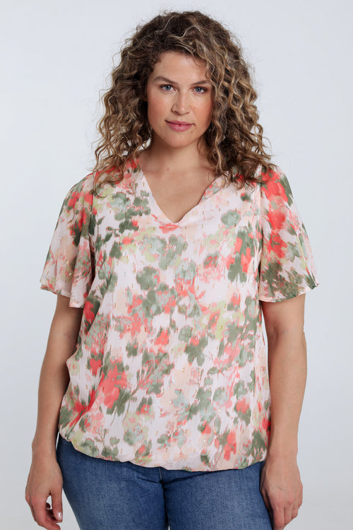 Bloes met bloemenprint en lurex-Paprika-1