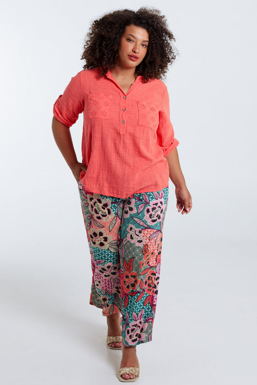 Blouse van effen katoen gaas-Paprika-7