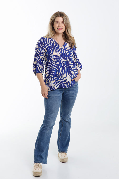 Blouse van viscose met bladerenprint-Paprika-8