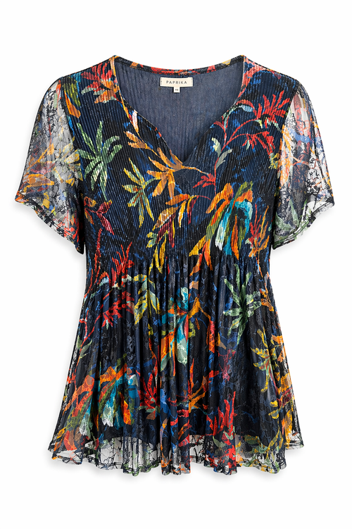 Tuniek van geplooide kant met jungleprint-Paprika-1
