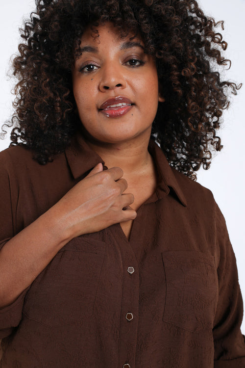 Effen overhemd met reliëf bloemenpatroon-Paprika-3