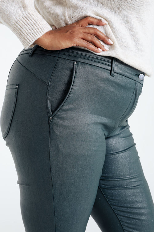 Effen slim 7/8-broek in viscose met metallic coating-Paprika-4