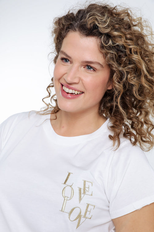Katoenen T-shirt met Love borduursel-Paprika-5