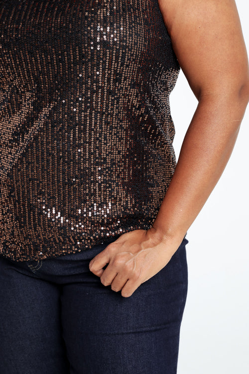 Effen, rechte top met pailletten-Paprika-5