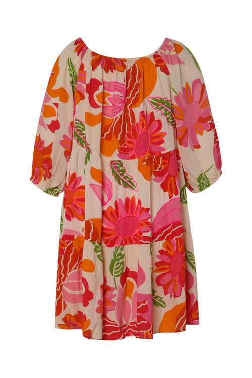 Korte jurk van viscose met bloemenprint-Paprika-11