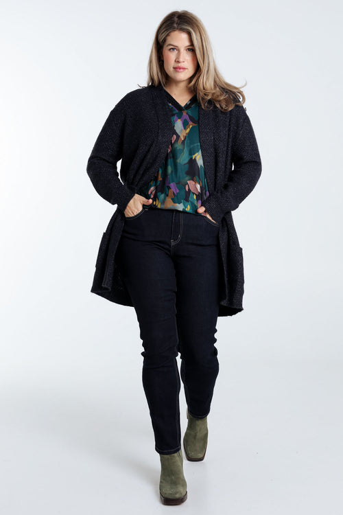 Lange, effen cardigan met sjaalkraag en decoratieve knopen-Paprika-7