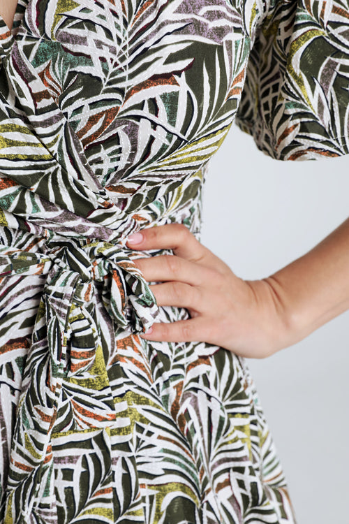Lange jurk met bladerenprint-Paprika-4