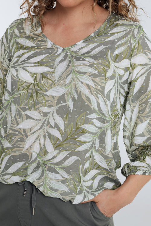 Blouse van viscose met bladerenprint-Paprika-6
