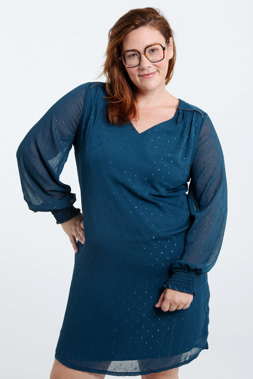 Korte, effen jurk met schouderuitsnijdingen-Paprika-1