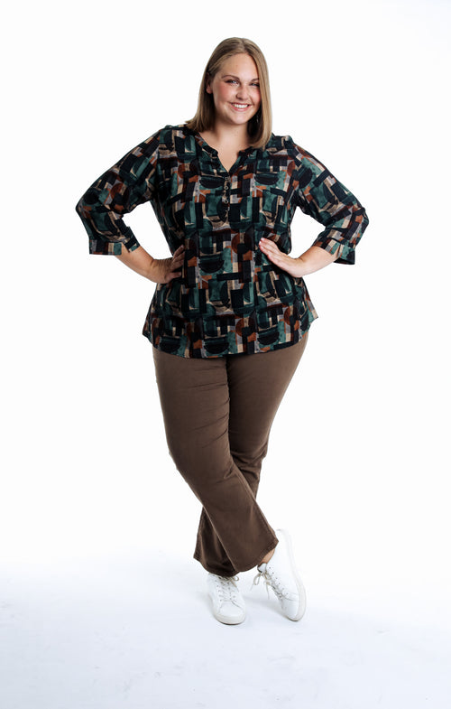 Blouse en viscoce imprimé graphique-Paprika-5