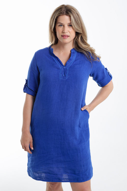 Effen linnen tuniek jurk-Paprika-2