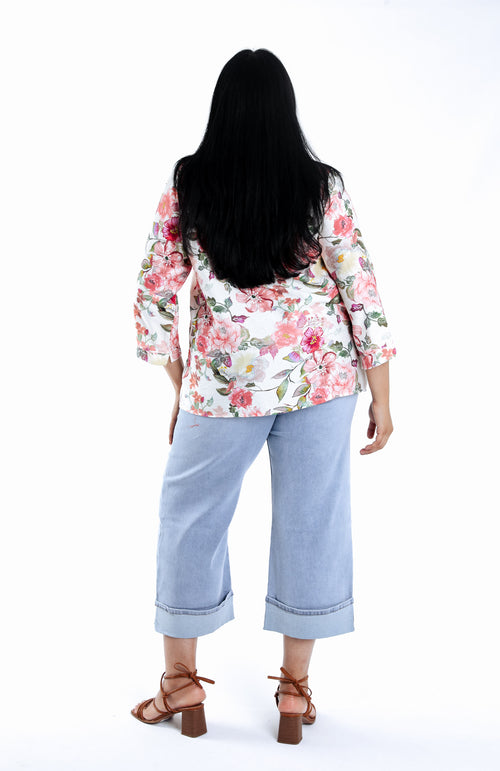 Blouse van bedrukt viscose met bloemenprint-Paprika-2
