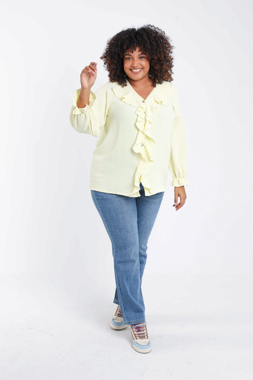 Effen blouse met ruches-Paprika-9