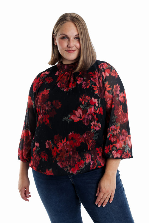 Blouse met print van wazige bloemen-Paprika-1