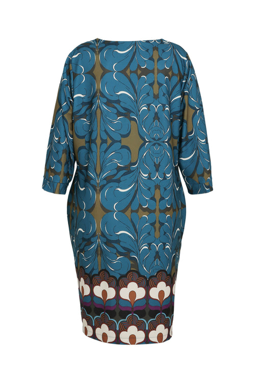 Korte, rechte jurk met geplaatste etnische print-Paprika-11