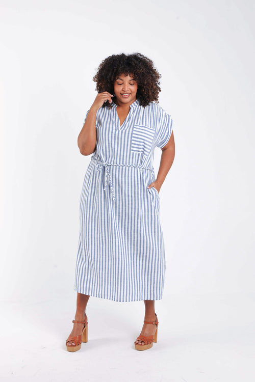 Robe longue en viscose rayée-Paprika-8