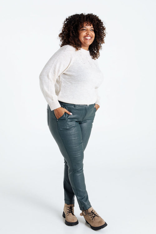 Effen slim 7/8-broek in viscose met metallic coating-Paprika-8