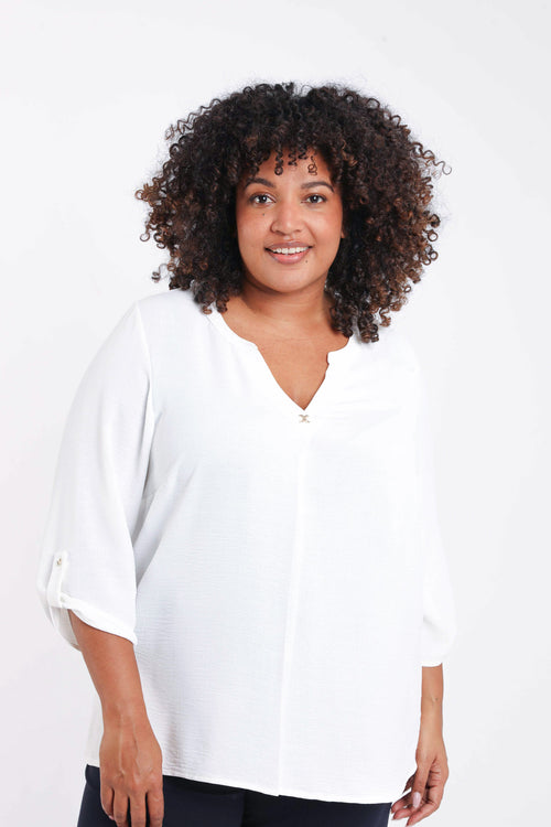 Effen blouse met sierdetails-Paprika-2