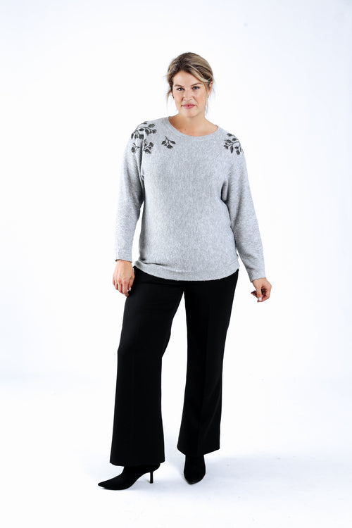 Effen trui met parelbroderijen-Paprika-8