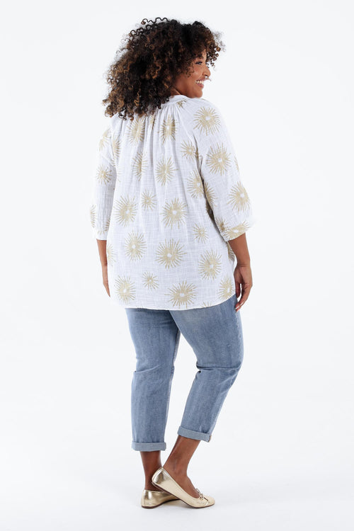 Blouse van katoen met folie zonprint-Paprika-2