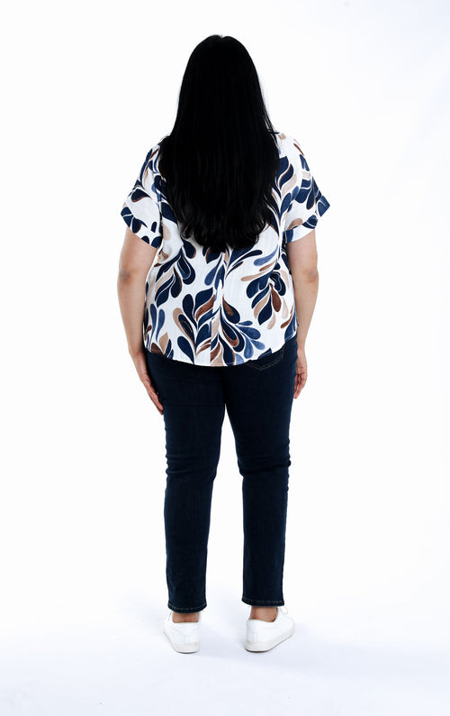Blouse van viscose met bladprint-Paprika-2