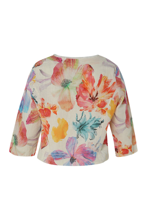 Korte jas van bedrukte linnen met bloemenprint-Paprika-2