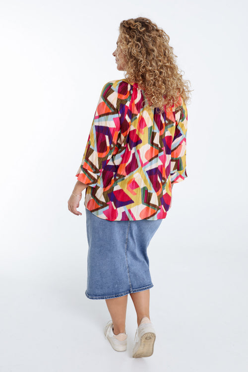 Blouse van viscose met grafische print-Paprika-2