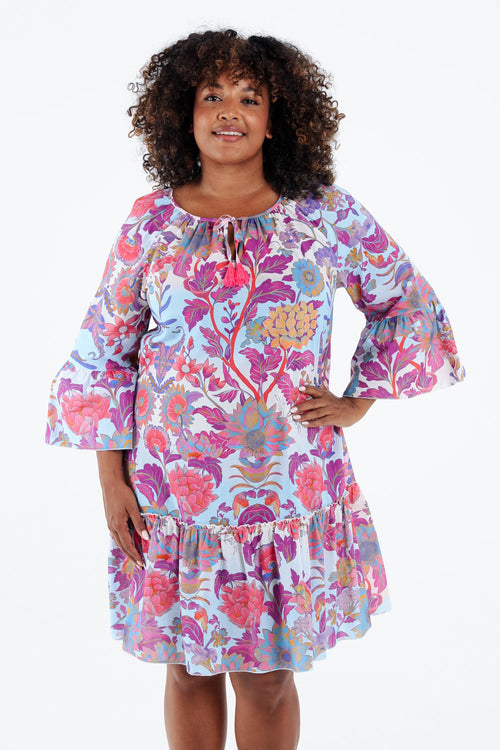 Jurk tuniek van bedrukt katoen bloemenprint-Paprika-1
