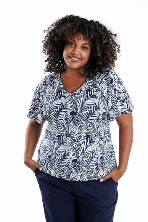 T-shirt met bladprint-Paprika-1