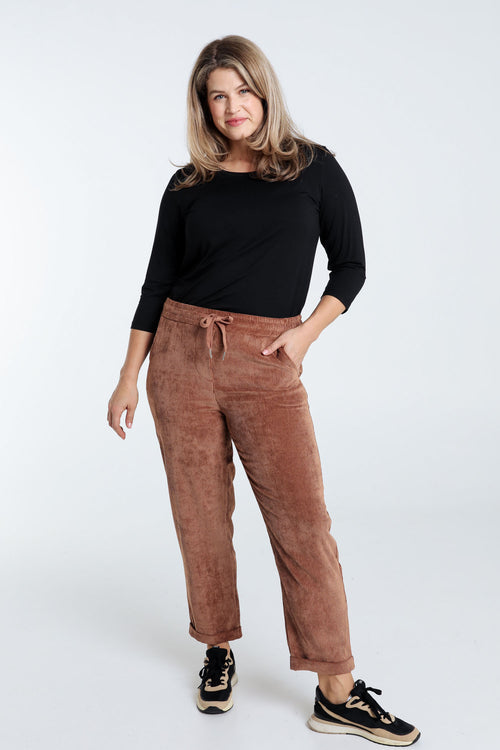 Effen 7/8-chinobroek in fluweel-Paprika-9