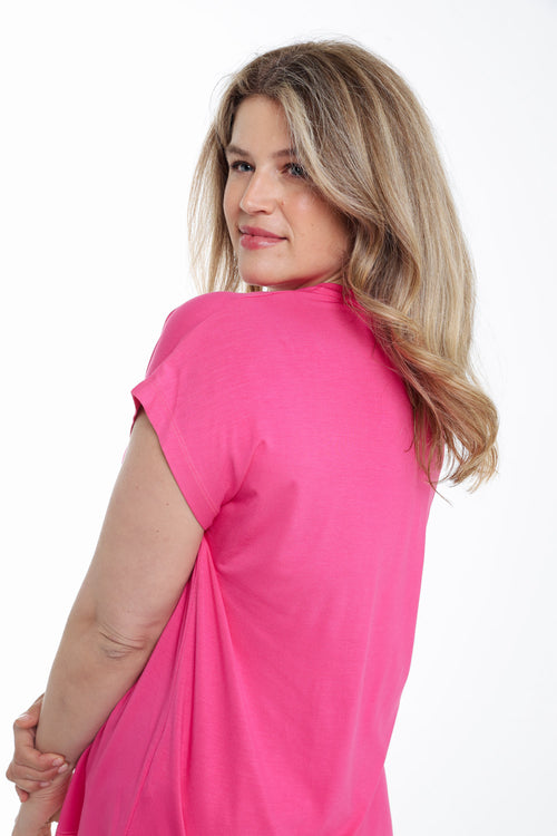 Effen T-shirt in viscose-Paprika-5