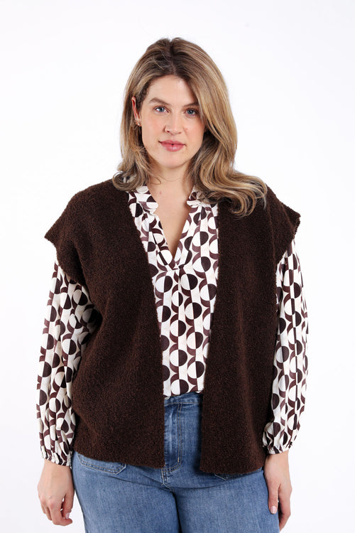 Mouwloos gilet van effen boucle-stof-Paprika-1