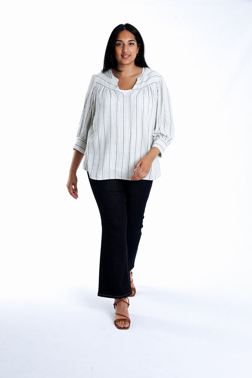 Gestreepte blouse van viscose en linnen-Paprika-6
