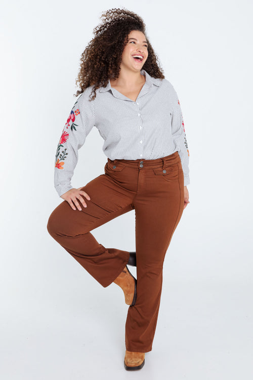 Lange, effen broek in katoen met 5 zakken-Paprika-8