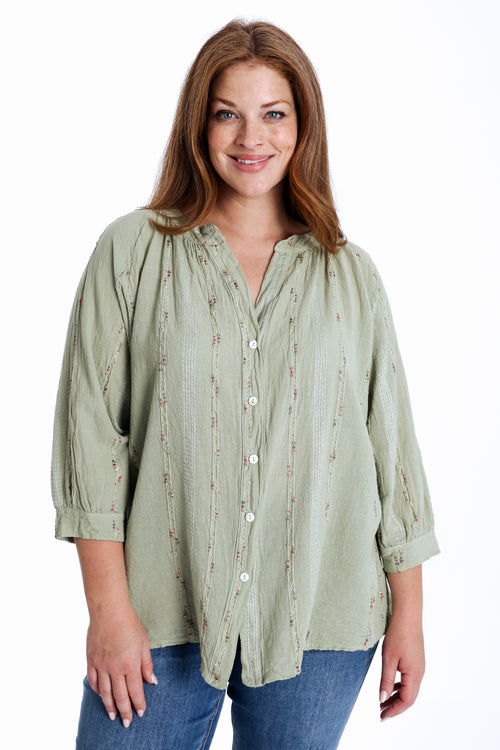 Effen katoenen blouse met multicolore details-Paprika-1