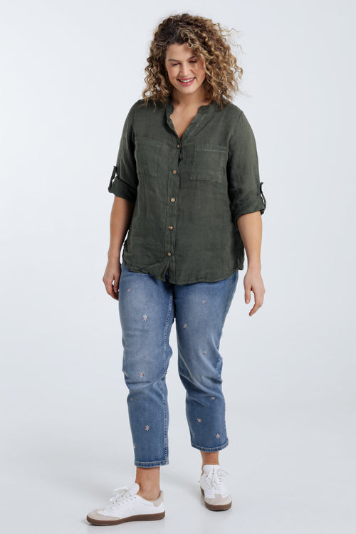  Effen linnen blouse-Paprika-8