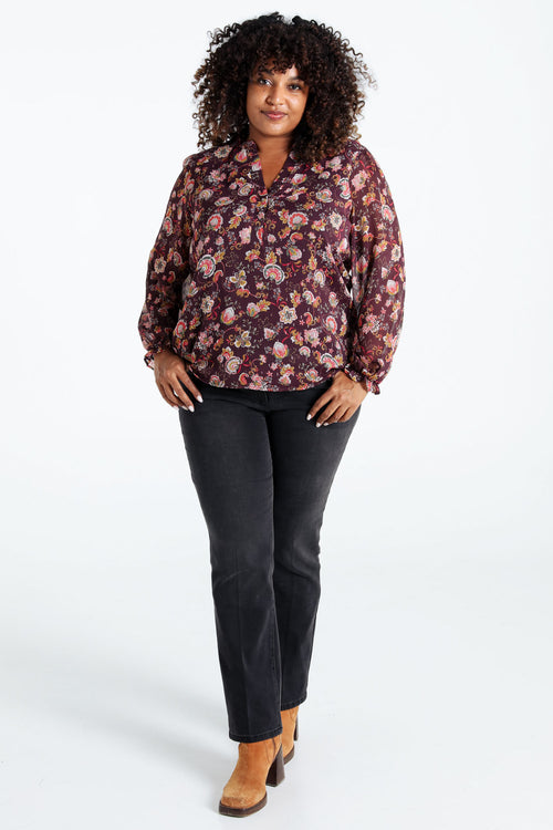 Blouse met ruches en bloemenprint en lurex-Paprika-8