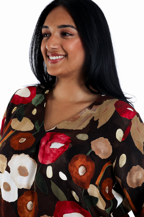 Blouse van bedrukt viscose met klaprozen-Paprika-3