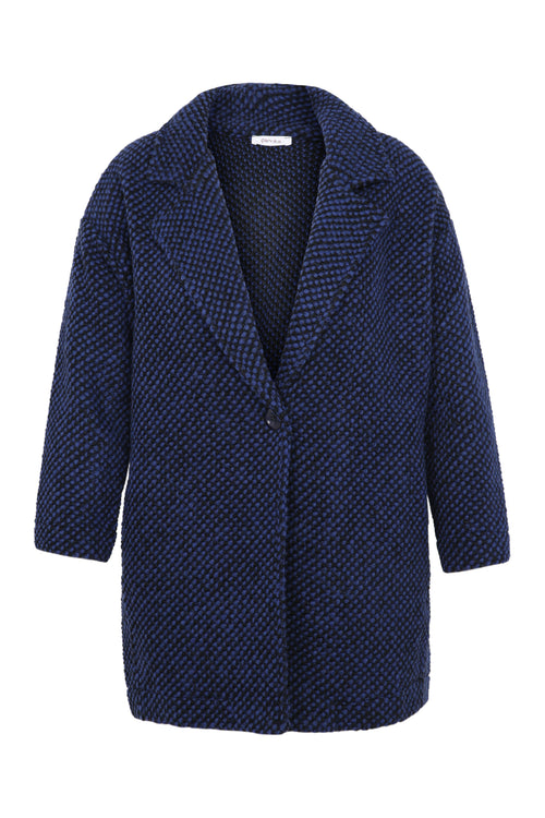 Korte, effen jas in gespikkelde stof met wol-Paprika-10