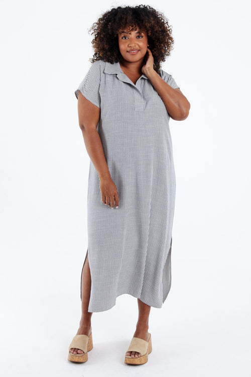 Lange jurk van viscose met strepen-Paprika-9