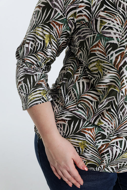  T-shirt van koel breiwerk met bladdessin-Paprika-6