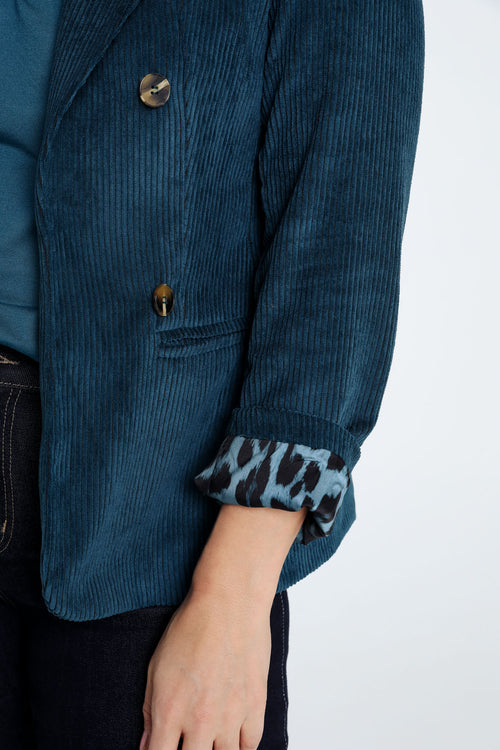 Korte, effen blazer in fluweel met voering in dierenhuidmotief-Paprika-5