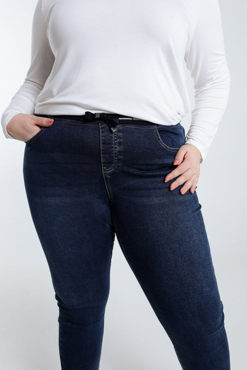 Slim 7/8-jegging in jeans met sportieve riem-Paprika-3