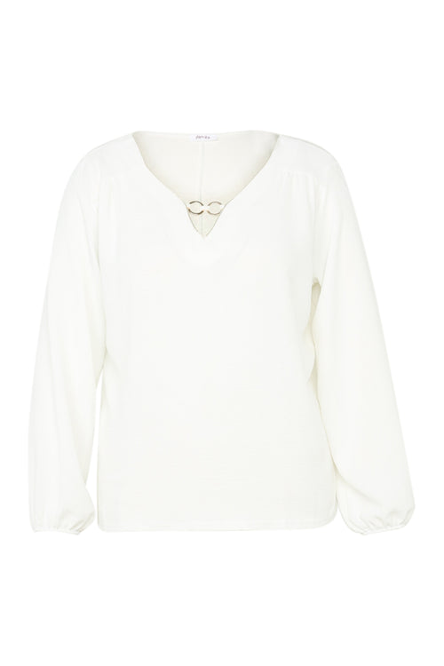 Effen T-shirt met lurex en juweel-Paprika-10