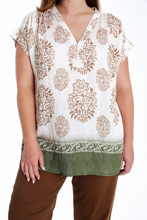 Blouse en viscose imprimé cachemire avec dos filet-Paprika-6