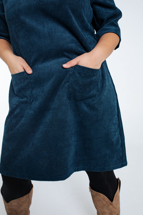 Korte, effen corduroy jurk met opgestikte zakken-Paprika-6