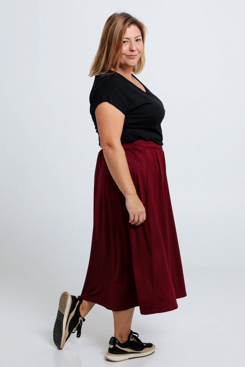 Jupe longue unie avec fente-Paprika-4